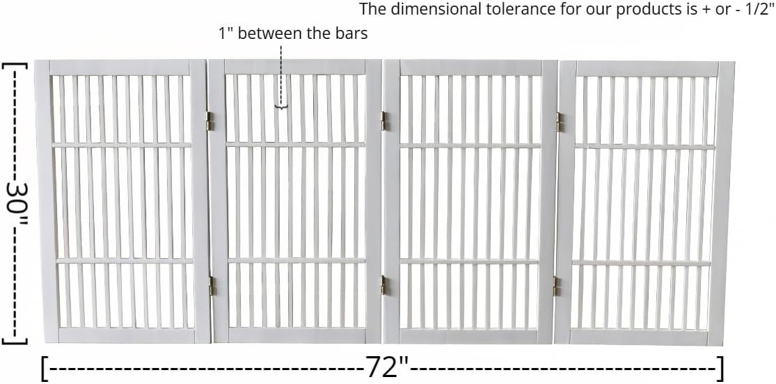 Pet Dog Gate Strong and Durable Freestanding Folding Acacia Hardwood Portable Wooden Fence Indoors or Outdoors by Urnporium (White Pet Gate, 4 Panel 30" Tall)-VerdiqueGarden