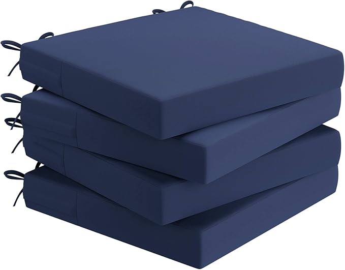AAAAAcessories Outdoor Seat Cushions for Chairs, Waterproof, Fade-Resistant Patio Furniture Replacement Cushions, 18.5" x 16" x 3", Set of 4, Navy Blue-VerdiqueGarden