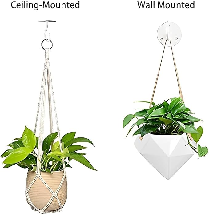 Ceiling Hooks for Hanging Plants - Metal Heavy Duty Wall Mounted Hangers for Hanging Bird Feeders, Planters, Wind Chimes, Include Professional Drywall Anchors (3-Pack (White)-VerdiqueGarden