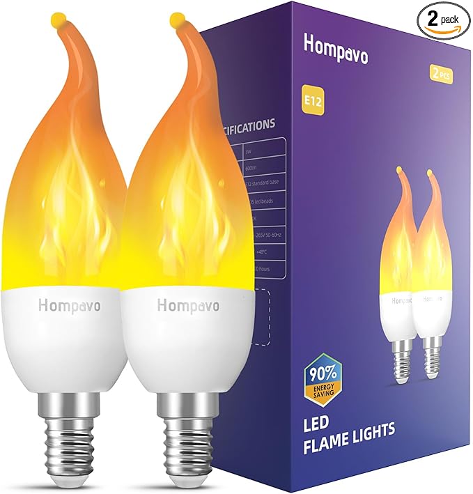 Hompavo 【Upgraded】 LED Flame Light Bulbs, 3 Modes Flickering Light Bulbs, E12 Chandelier Base Candle Fire Light Bulb for Halloween Christmas Party Porch Indoor & Outdoor Home Decoration - 2 Pack-VerdiqueGarden