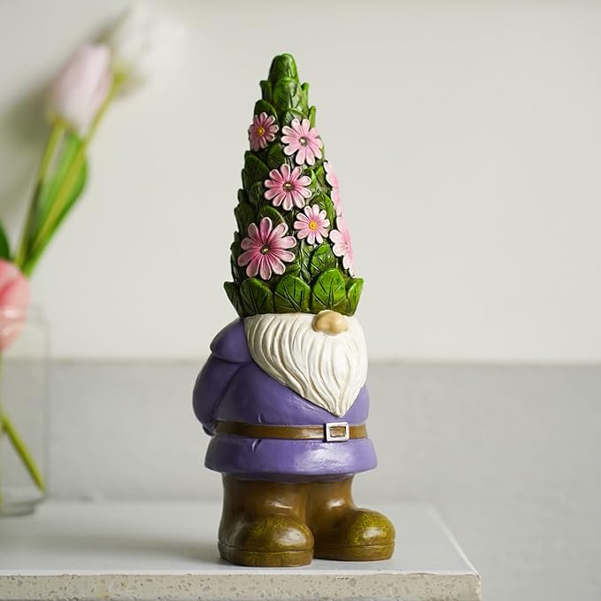 Nacome Solar Garden Outdoor Statues Gnome with Succulent and 7 LED Lights - Lawn Decor for Patio, Balcony, Yard Ornament - Unique Housewarming Gifts-VerdiqueGarden