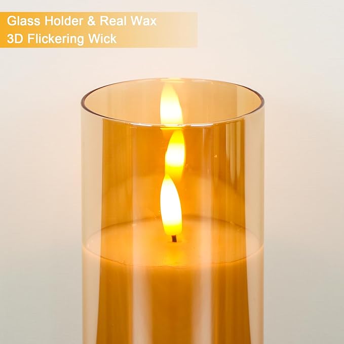 Rechargeable Candles Flickering with Remote, Rechargeable Flameless Candles with Timer, LED Candles Battery Operated with 3D Wick and Charging Cable for Valentine's Day Home Decor(Gold)-VerdiqueGarden