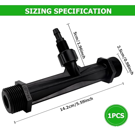 Fertilizer Injector Tube, Irrigation Venturi Fertilizer Injector 3/4Inch Agriculture Garden Fertilizer Mixer Injector Agriculture Tool Plastic (Black)-VerdiqueGarden