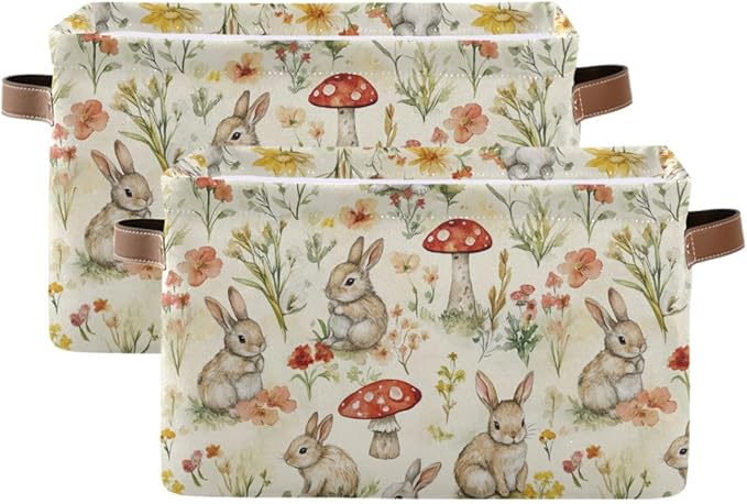 Easter Mushroom Rabbit Rectangular Storage Basket Organizer Bin Shelf Baskets For Clothes Gifts For Home Office Dorm-VerdiqueGarden