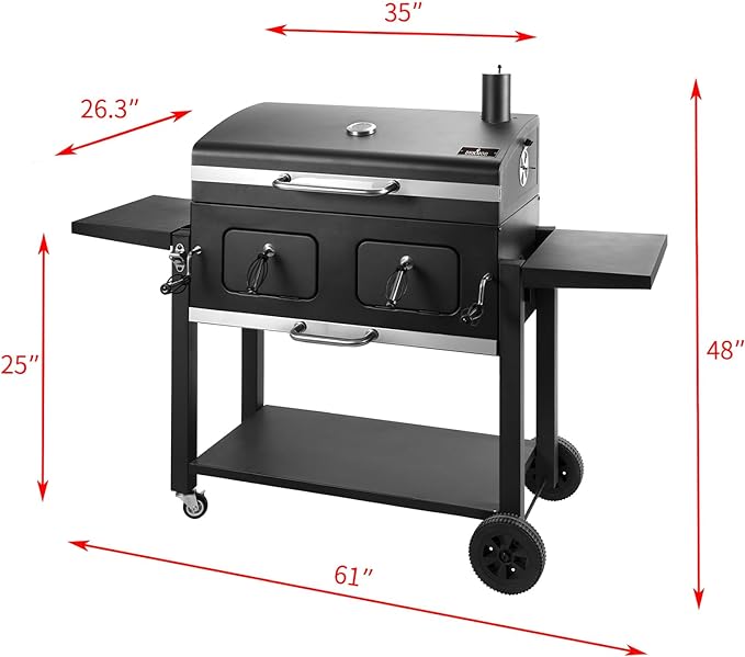 Charcoal Grill Outdoor BBQ Grill, Extra Large Cooking Area 794 Square Inches with Two Individual & Adjustable Charcoal Tray, Foldable Side Tables for Outdoor Cooking Backyard Camping Picnics By DNKMOR-VerdiqueGarden