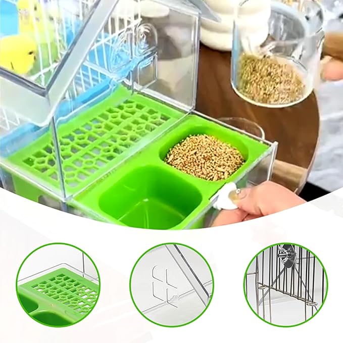 2026 New Pull-Out External Parrot Feeder, Bird Bath for Cage, 7*6*5.5in Bird Feeder House, Transparent Parakeet Cage Accessories, Easy To Fill, Clean, Long-Lasting, for Finch and Hummingbird (Green)-VerdiqueGarden