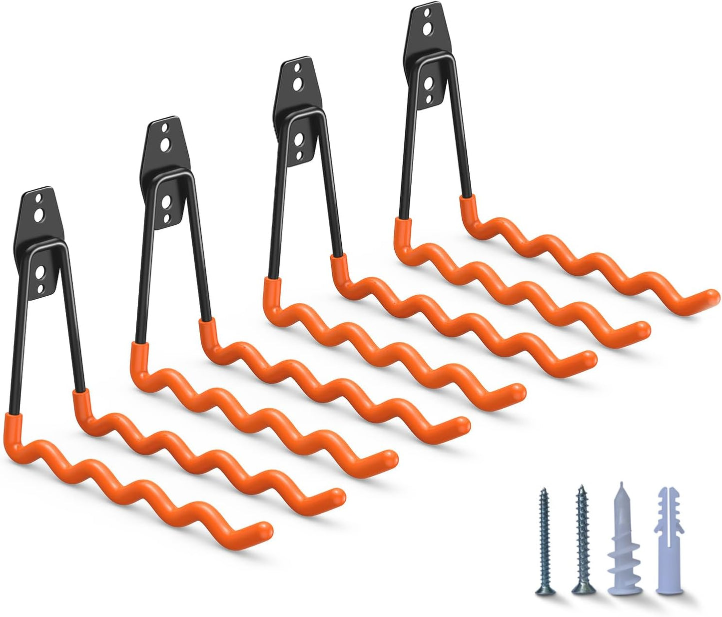 Heavy Duty Garage Hooks 4 Pack, 7.7 inch Wave Long Hanger, Wall Mounted Storage System, Power and Garden Tool Organizer, for Hanging Ladders, Bikes, Hose, Bulk Items and More-VerdiqueGarden