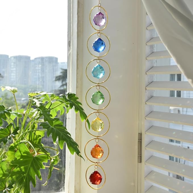 Hanging Sunlight Catcher, 7-Color Crystal Balls for Wind Chimes, 7-Chakra Crystal Ball Pendant, Chakra Window Ornament, Garden Decoration-VerdiqueGarden