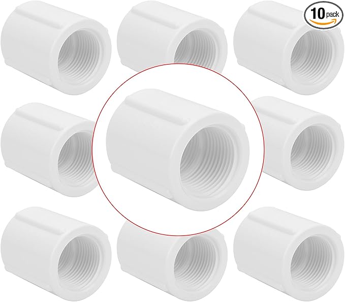 10Pack 3/4" Double Female Thread PVC Pipe Coupling Adapter Pipe Fitting Connector (Female x Female) SCH40 3/4Inch PVC Female Threaded Pipe Coupling for Sprinkler,Irrigation,Swimming Pools-VerdiqueGarden