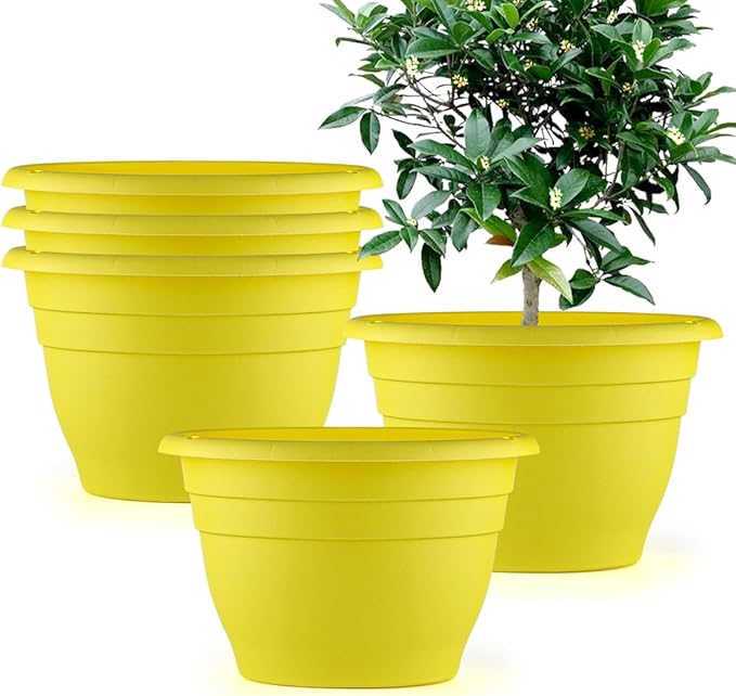 10" Planter Pot for Indoor Plants 5 Pack Plant Pots with Drainage Hole and Rubber Plug, Durable Lightweight Flower Pots Perfect for Home Decor, Yellow-VerdiqueGarden
