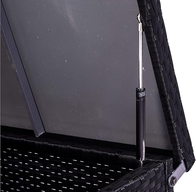 Outdoor 70 Gallon Wicker Storage Box with Waterproof Liner, Patio PE Rattan Storage Container for Outside, Deck Box with Hinged Lid for Cushions, Pillows, Towels, Horizontal Bin, Black-VerdiqueGarden