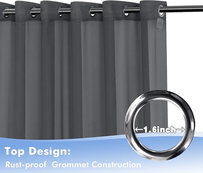 HolidayIdeas Outdoor Sheer Curtains for Patio Waterproof, 2 Panels - 54 x 120 Inch - Grey Light Filtering Voile Outside Curtains Grommet Drapes for Front Porch, Gazebo, Pergola, Backyard-VerdiqueGarden