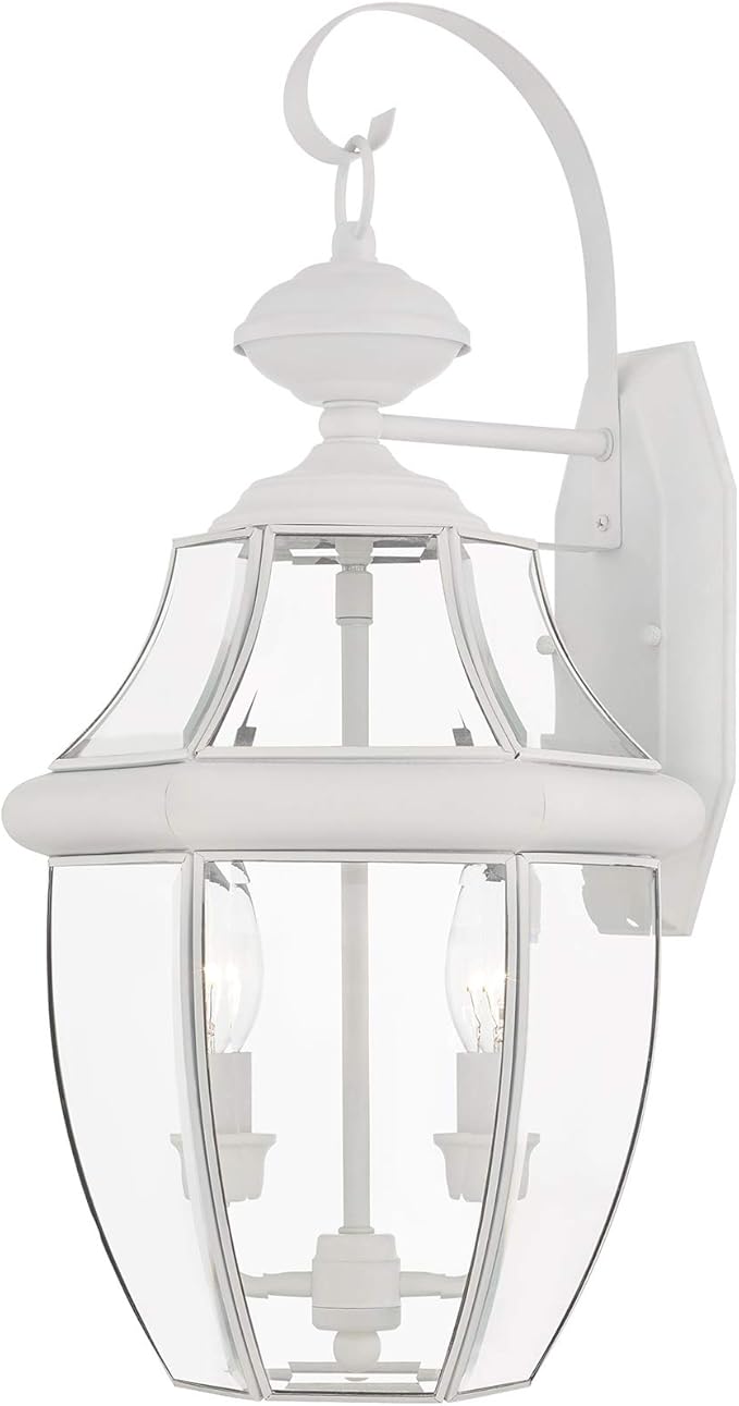 Livex Lighting 2251-03 Outdoor Wall Lantern with Clear Beveled Glass Shades, White-VerdiqueGarden