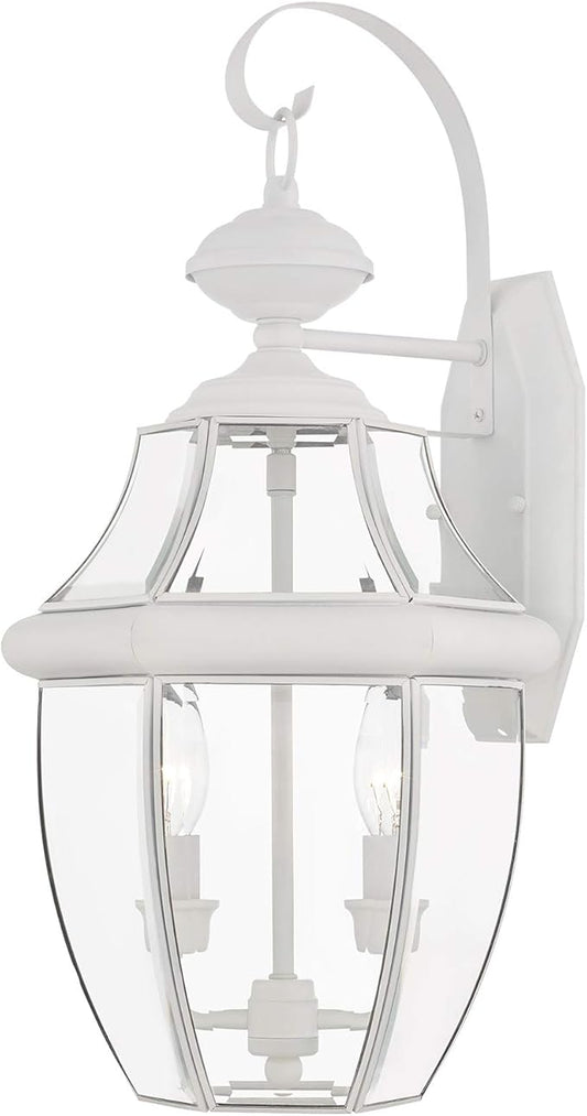 Livex Lighting 2251-03 Outdoor Wall Lantern with Clear Beveled Glass Shades, White-VerdiqueGarden