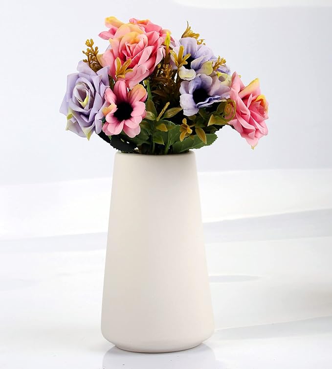 Simple Vase for Flowers Plants, Matte Vases for Modern Table Shelf Home Decor Wedding Boho Decor, 6" H Frosted Elegant Ceramic Vase for Pampas Grass Fluffy Stem Bouquet Lavender Flowers (White, 4)-VerdiqueGarden