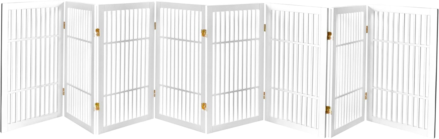 Pet Dog Gate Strong and Durable Freestanding Folding Acacia Hardwood Portable Wooden Fence Indoors or Outdoors by Urnporium (White Pet Gate, 8 Panel 30" Tall)-VerdiqueGarden
