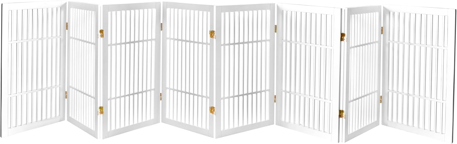 Pet Dog Gate Strong and Durable Freestanding Folding Acacia Hardwood Portable Wooden Fence Indoors or Outdoors by Urnporium (White Pet Gate, 8 Panel 30" Tall)-VerdiqueGarden