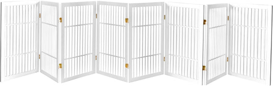 Pet Dog Gate Strong and Durable Freestanding Folding Acacia Hardwood Portable Wooden Fence Indoors or Outdoors by Urnporium (White Pet Gate, 8 Panel 30" Tall)-VerdiqueGarden
