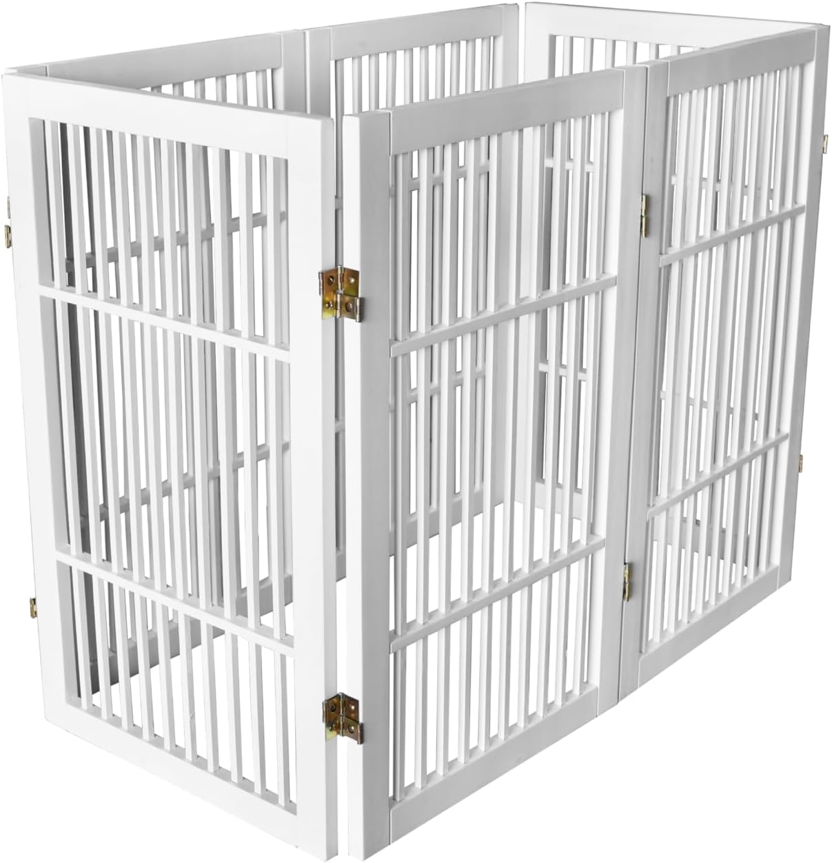 Pet Dog Gate Strong and Durable Freestanding Folding Acacia Hardwood Portable Wooden Fence Indoors or Outdoors by Urnporium (White Pet Gate, 6 Panel 30" Tall)-VerdiqueGarden