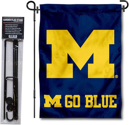 College Flags & Banners Co. Michigan Team University Wolverines Go Blue Garden Flag with Stand Holder-VerdiqueGarden