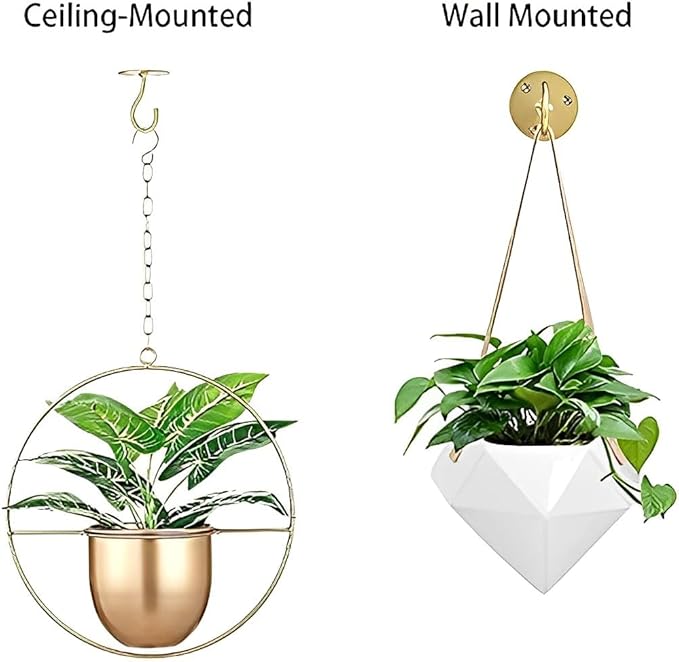 Ceiling Hooks for Hanging Plants-Metal Heavy Duty Wall Mounted Hangers for Hanging Bird Feeders, Planters, Wind Chimes, Include Professional Drywall Anchors (3-Pack) (Gold)-VerdiqueGarden