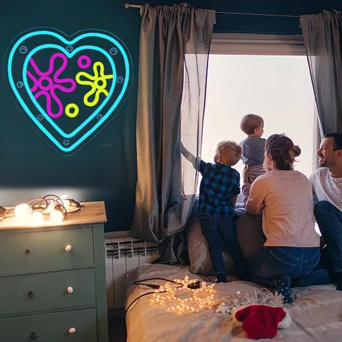 Cartoon Sea Wolrd Neon Lights Ocean World Porthole Neon Signs Heart Shaped Porthole Neon Light Up Sign Led Ocean Neon Sign for Bedroom Birthday Gifts for Kids USB Powered,Size13.5 * 12.5inch(JWD026)-VerdiqueGarden