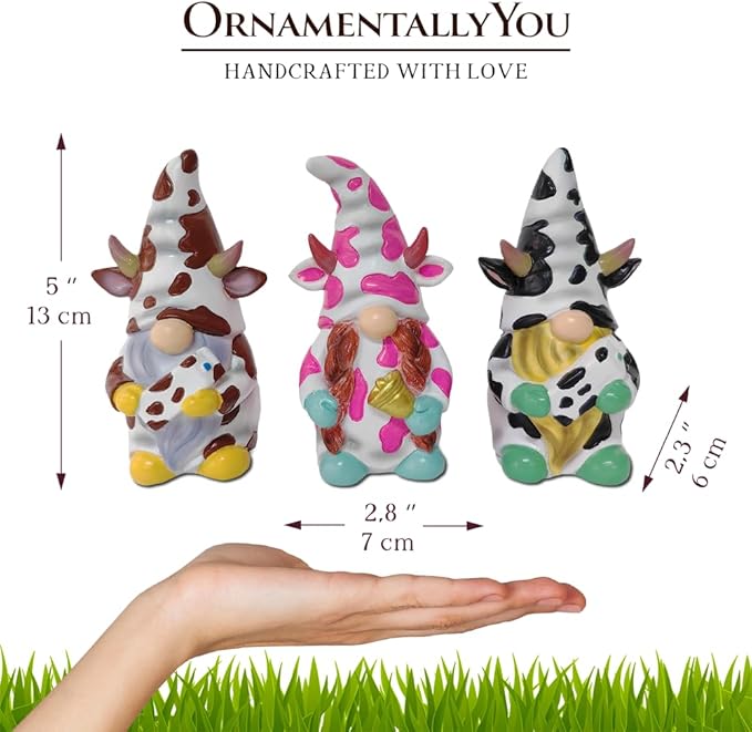 Spring & Summer-Themed Garden Statues – Adorable Outdoor Decor for Lawn, Patio & Porch (Cow Gnome Trio Mini Statue Set of Three, 5" Miniature Figurine and Unique Farm Resin Garden Statue)-VerdiqueGarden
