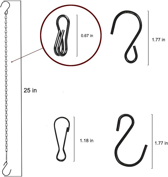 15 Pack 25" BLK Storagehook Black Hanging Chains with Hooks for Hanging Bird Feeders Planters Baskets Billboards Lanterns Wind Chimes Ornaments-VerdiqueGarden