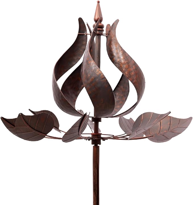 Tulip Wind Spinners Yard Garden - Large Copper Wind Sculptures & Spinners Outdoor Metal, Kinetic Yard Art Windmill Decor for Patio, Lawn (W24 x H73)-VerdiqueGarden