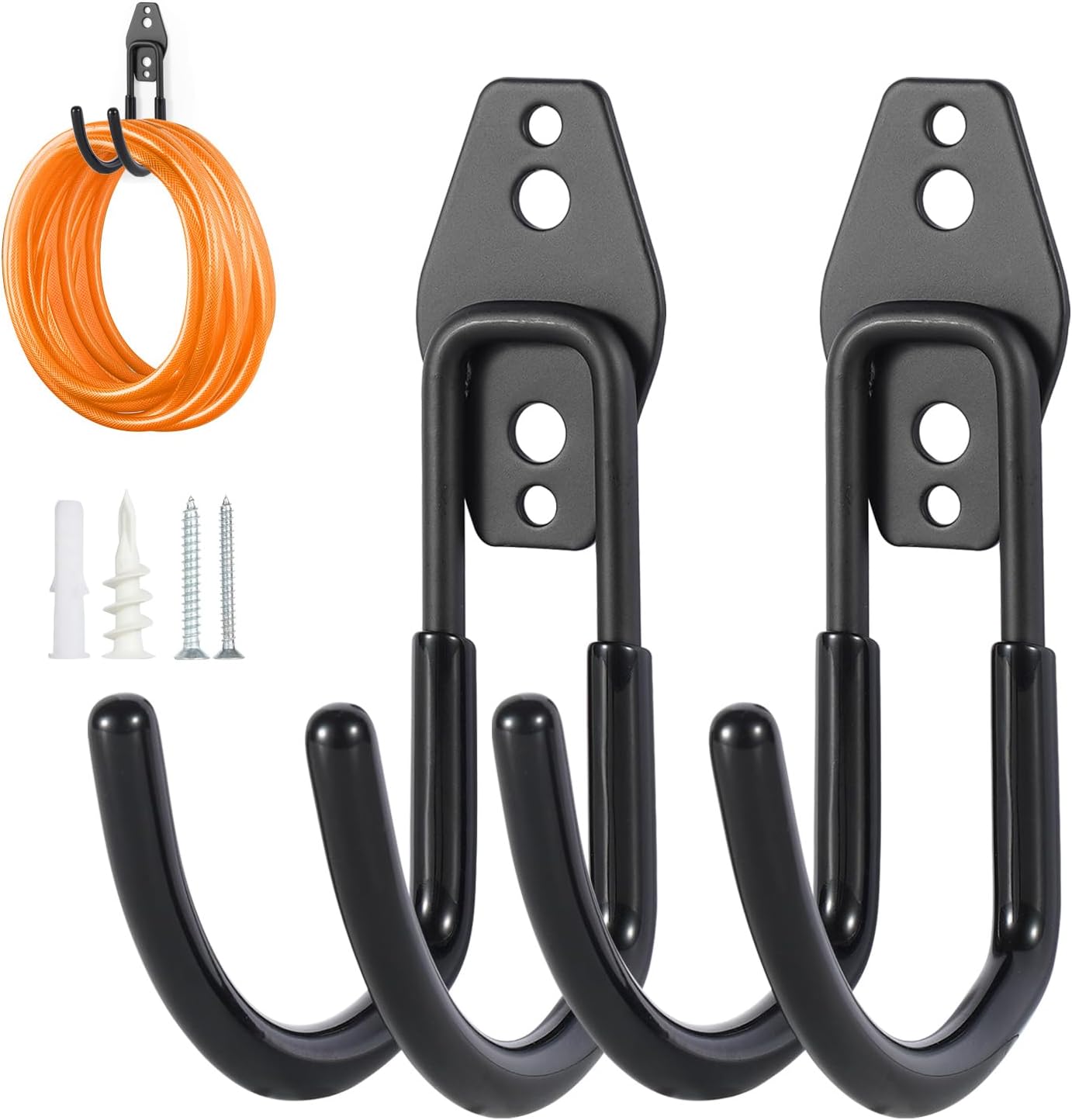 Hose Hanger Wall Mount 2 Pack,Heavy Duty Hose Holder with Screws Metal Hose Hangers for Outside,Hose Rack Suitable for Garage,Garden and Yard,Black-VerdiqueGarden