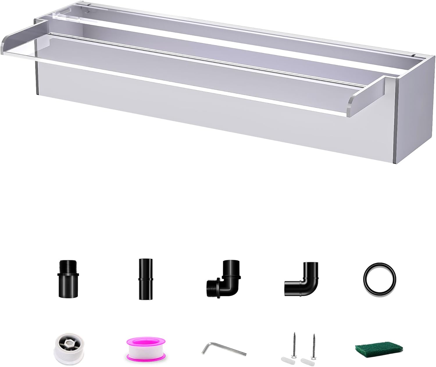 Pool Fountain, LONGRUNNEW Transparent Acrylic Pool Waterfall Spillway, 23.6 Inches Pool Water Feature for Garden Patio, Backyard Koi Pond Decor-VerdiqueGarden