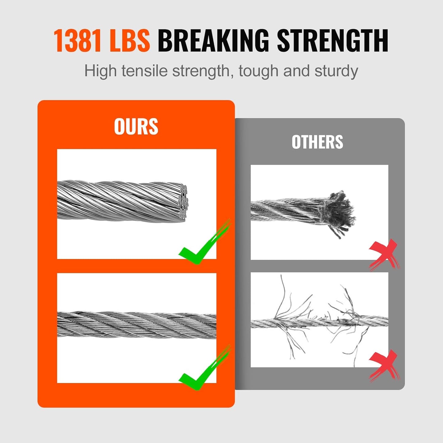 VEVOR T316 Deck Railing Cable, 1/8" Stainless Steel Wire Rope 300 ft with Cutter Kit, 7x7 Strands Construction Marine Aircraft Grade for Handrail Stair Decking Fence Outdoors-VerdiqueGarden