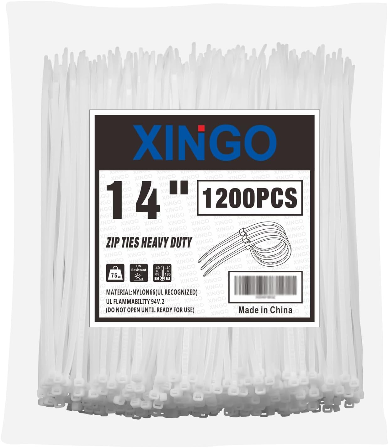 XINGO 14 Inch White Zip Ties 1200 PCS, 75 LBS Ultra Strong Tensile Strength, UV Resistant Cable Ties, Self-locking Plastic Ties for Indoor and Outdoor Use-VerdiqueGarden