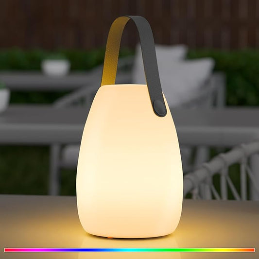 uuffoo Portable Outdoor Table Lamp, Dimmable Cordless Lamp with Remote and 7 RGB Colors IP44 Waterproof Hanging Lamp Indoor/Outdoor Night Lamp Lantern for Bedroom Garden Dining Camping-VerdiqueGarden