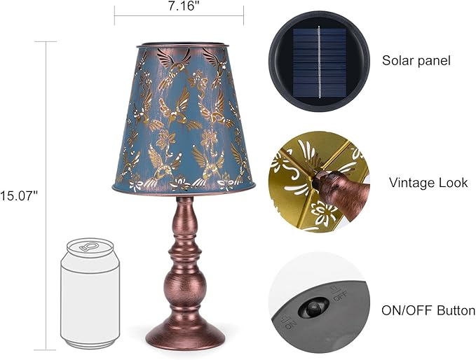 pearlstar Solar Table Lamps Bedside Lamps - Hummingbird Garden Waterproof Cordless Solar Table Lamps for Patio Garden Pathway Yard-VerdiqueGarden