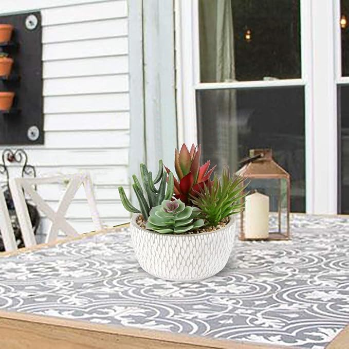 Briful Small Fake Plants Assorted Faux Succulents in Pots Realistic Succulents Plants Artificial with Cement Pots for Home Table Office Desk Bathroom Shelf Living Room Decor-VerdiqueGarden