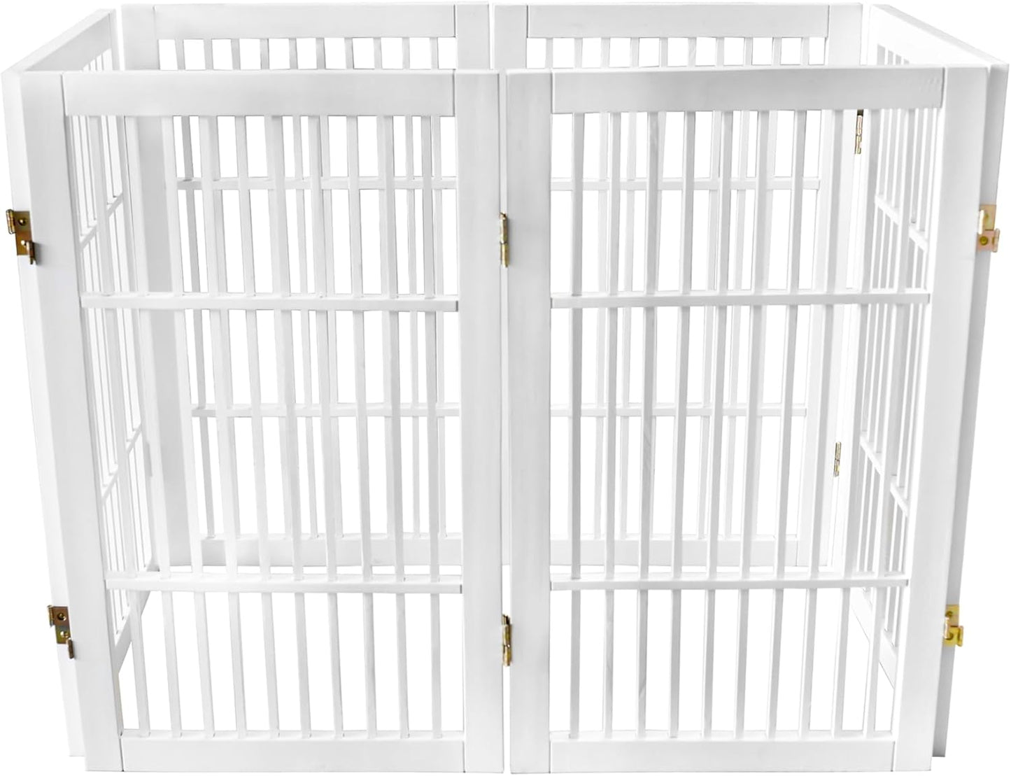 Pet Dog Gate Strong and Durable Freestanding Folding Acacia Hardwood Portable Wooden Fence Indoors or Outdoors by Urnporium (White Pet Gate, 6 Panel 30" Tall)-VerdiqueGarden