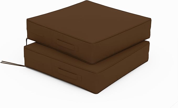 Patio Chair Cushions 19 X 19 X 4 Inch Waterproof Outdoor Seat Cushions for Patio Furniture, Outdoor Sofa Couch Pads with Ties & Handle, Set of 2, Chocolate-VerdiqueGarden