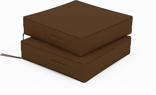 Patio Chair Cushions 19 X 19 X 4 Inch Waterproof Outdoor Seat Cushions for Patio Furniture, Outdoor Sofa Couch Pads with Ties & Handle, Set of 2, Chocolate-VerdiqueGarden
