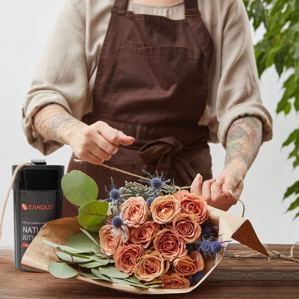 Cut-Ready Rope Canister with 260 Feet Non-Tangle Natural Jute Twine, 3MM Strong Twine String for Crafts, Gift Wrapping, Packing, Gardening and Wedding Decor(3mm x 260ft)-VerdiqueGarden