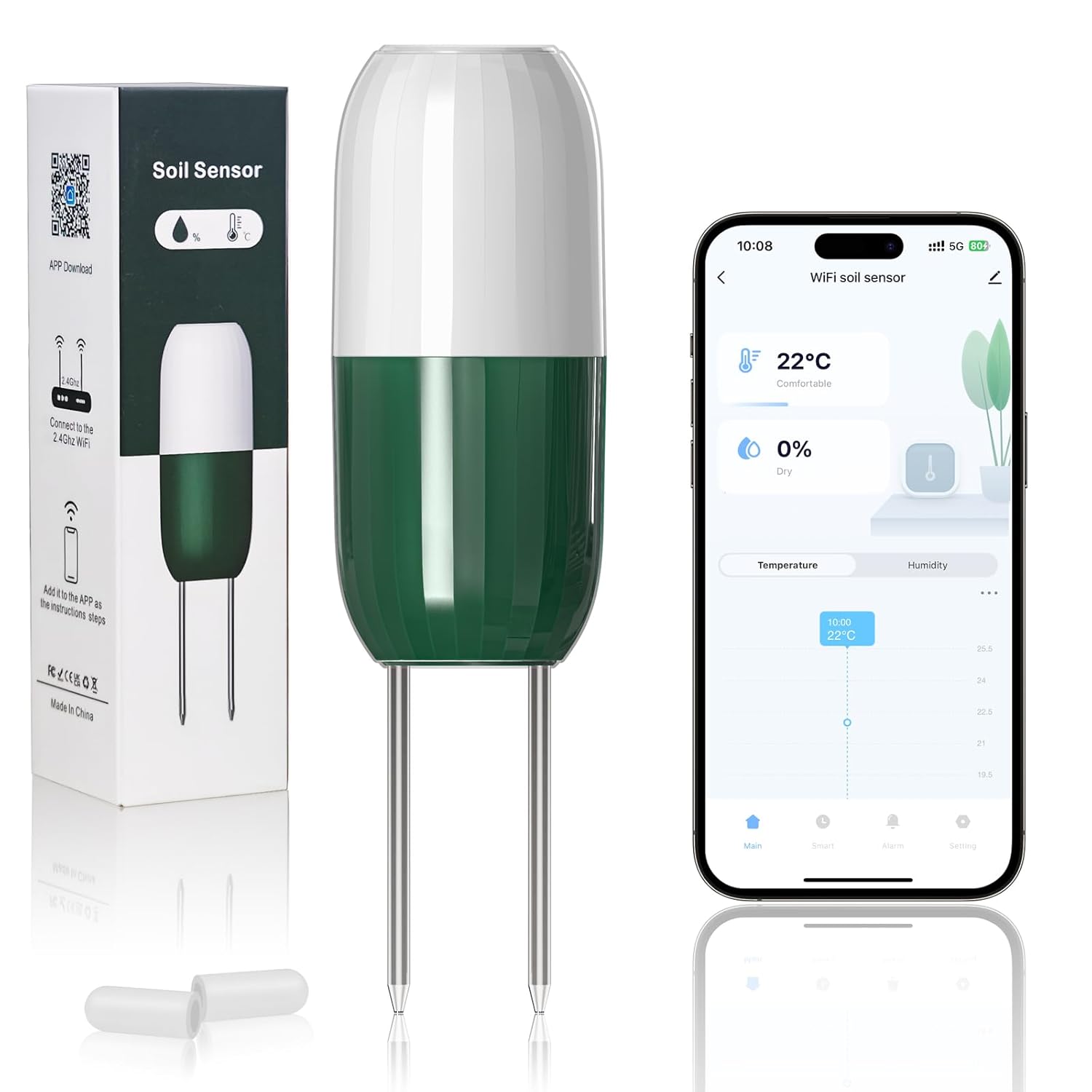 Smart WiFi Soil Moisture & Temperature Sensor - Hub-Free Soil Meters for Lawn, Garden, Greenhouse, Real-Time App Alerts, IP67 Waterproof, Works with Automatic Watering Systems,Gardening Gift-VerdiqueGarden