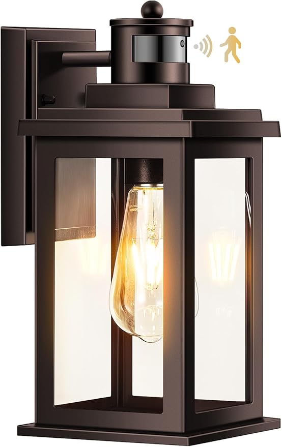 VIANIS Exterior Lights for House with Motion Sensor, Brown Dusk to Dawn Outside Lights for House, Oil Rubbed Bronze Exterior Lighting Fixtures for Garden, Garage, Doorway,Aluminum,Hardwired, Non-solar-VerdiqueGarden