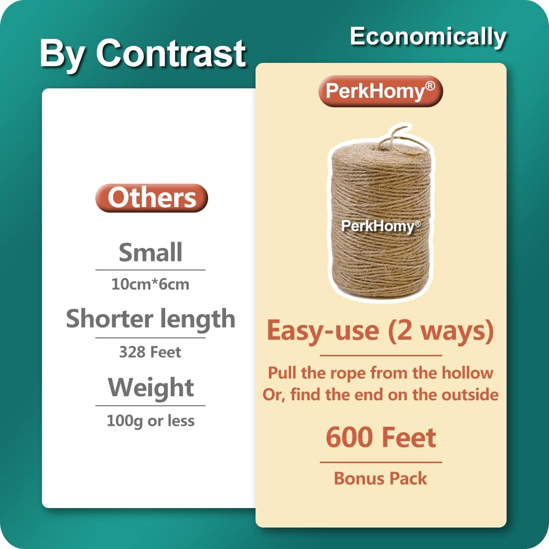 PerkHomy Natural Jute Twine 600 Feet Long Twine String for Crafts Gift Wrapping Packing Gardening Crochet Knitting Macrame Decor (Brown 2mm * 600feet)-VerdiqueGarden