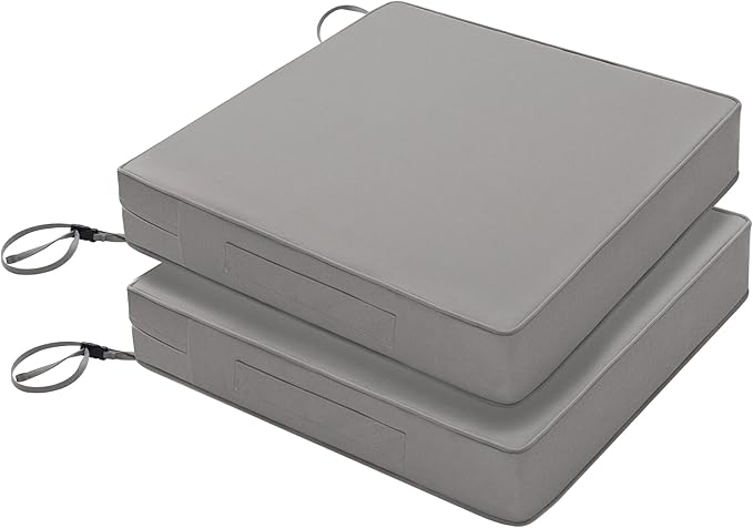 Favoyard Patio Chair Cushions 22 x 22 x 3 Inch Waterproof Outdoor Seat Cushions for Patio Furniture 3-Year Color Fastness Garden Sofa Couch Chair Pads with Handle & Adjustable Straps Set of 2, Grey-VerdiqueGarden