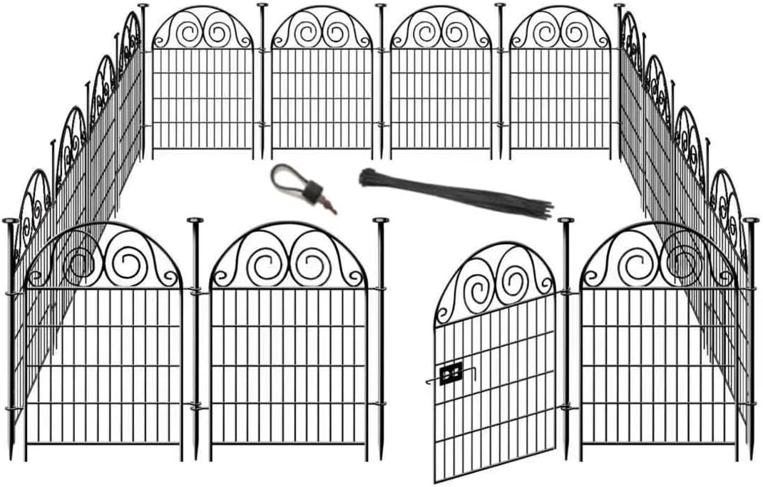 Tall Garden Animal Barrier Fencing with Gate, 32 in(H)×27 in(L) 16 Panels Dog Digging Fence Barrier, Black Metal Temporary Fence, Reusable Defense Fences for Outdoor Yard. Total 35 Ft│Patented-VerdiqueGarden