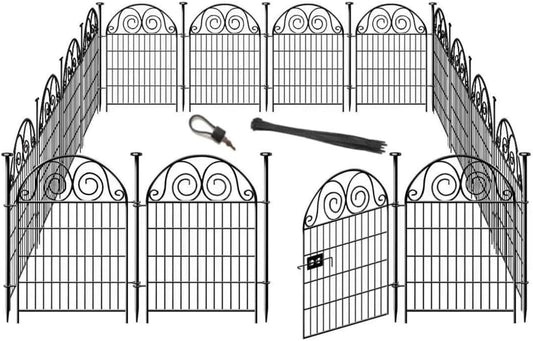 Tall Garden Animal Barrier Fencing with Gate, 32 in(H)×27 in(L) 16 Panels Dog Digging Fence Barrier, Black Metal Temporary Fence, Reusable Defense Fences for Outdoor Yard. Total 35 Ft│Patented-VerdiqueGarden