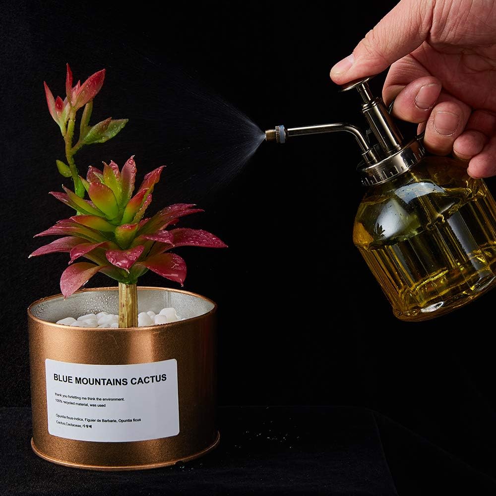 Glass Plant Mister Spray Bottle, 6.5" Tall Vintage Plant Spritzer Sprayer Mister, Succulent Watering Bottle with Top Pump, Small Glass Watering Can for Indoor Outdoor Houseplant - Yellow-VerdiqueGarden