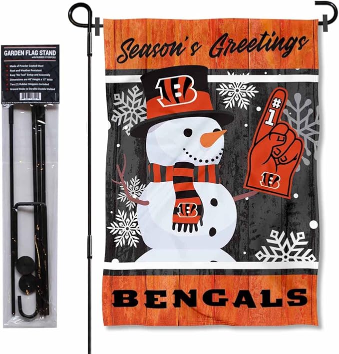 Cincinnati Bengals Holiday Snowman Garden Flag and Flagpole Mount-VerdiqueGarden