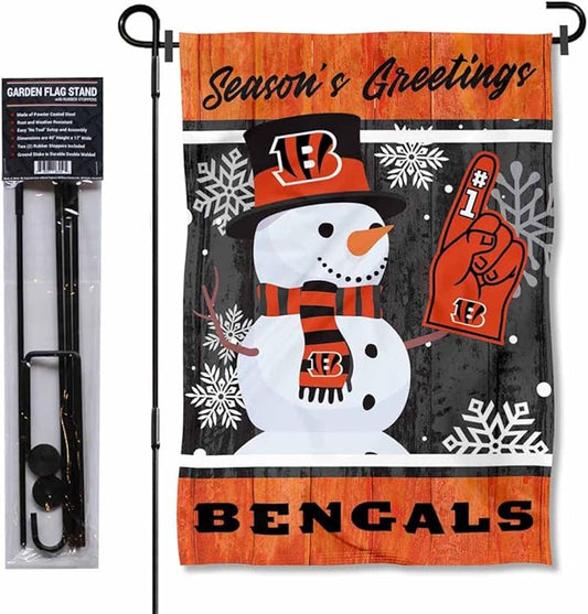 Cincinnati Bengals Holiday Snowman Garden Flag and Flagpole Mount-VerdiqueGarden