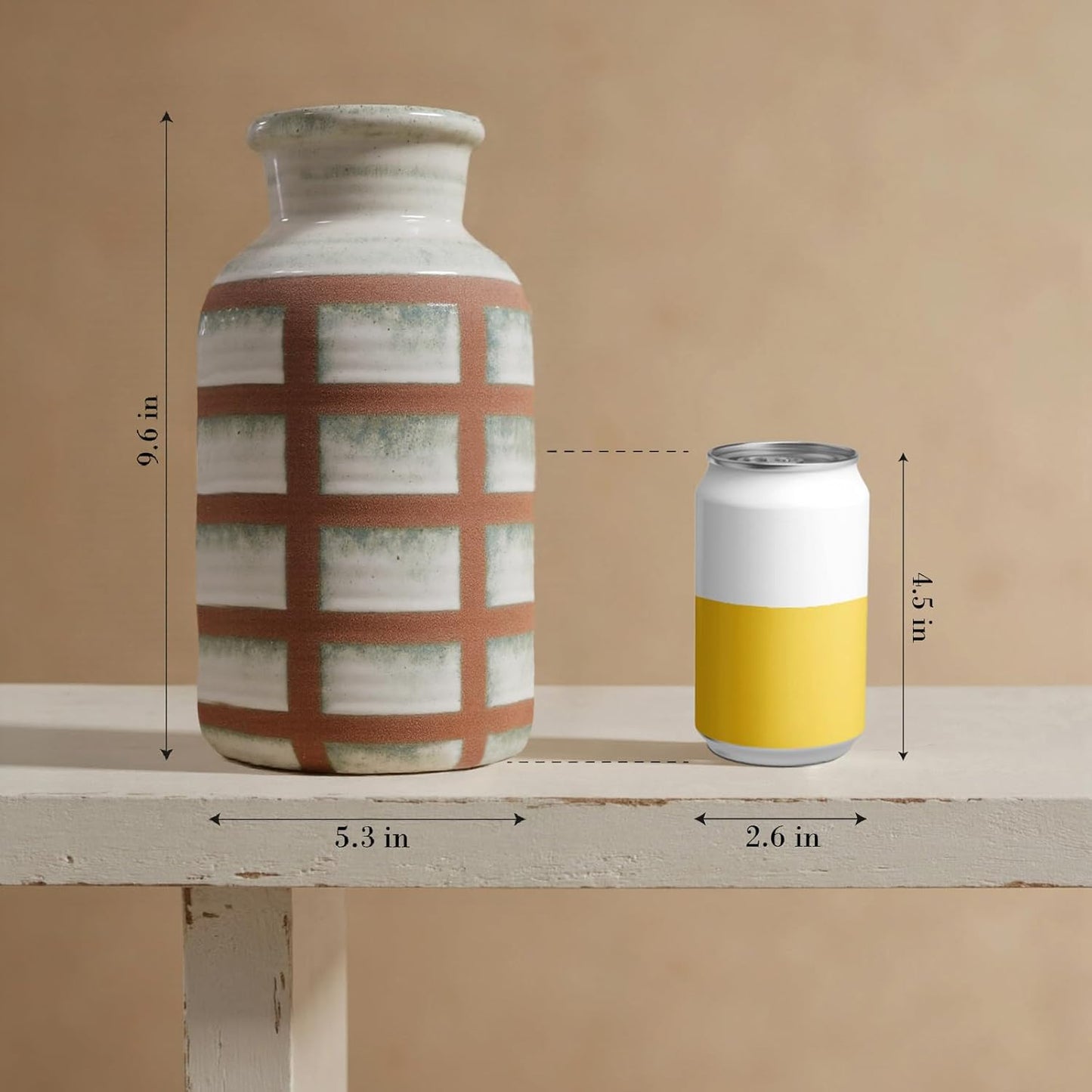 Rustic Farmhouse Ceramic Vase, Pastoral Clay Decor, Boho Vintage Terracotta Vases for Bouquet and Fake Plants, Suitable for Home Decor, Shelf, Dining Table, Living Room, Mantle, Bathroom, 9.6 Inch-VerdiqueGarden